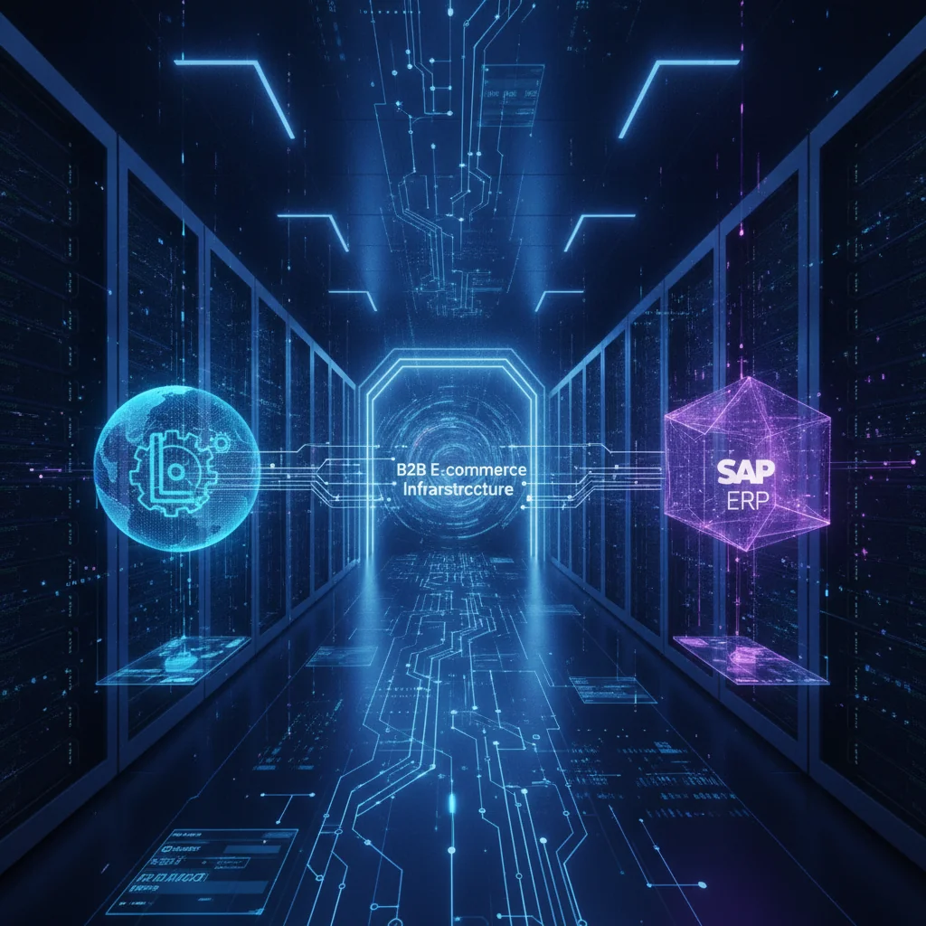 Logo ve SAP ERP sistemlerinin B2B e-ticaret platformuna veri akışıyla bağlanmasını gösteren şema