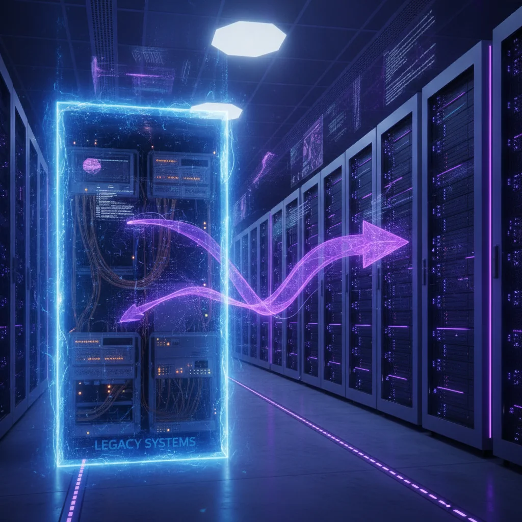 Eski kurumsal yazılımların modern web tabanlı mimariye dönüşümünü gösteren legacy sistem modernizasyonu kavramı