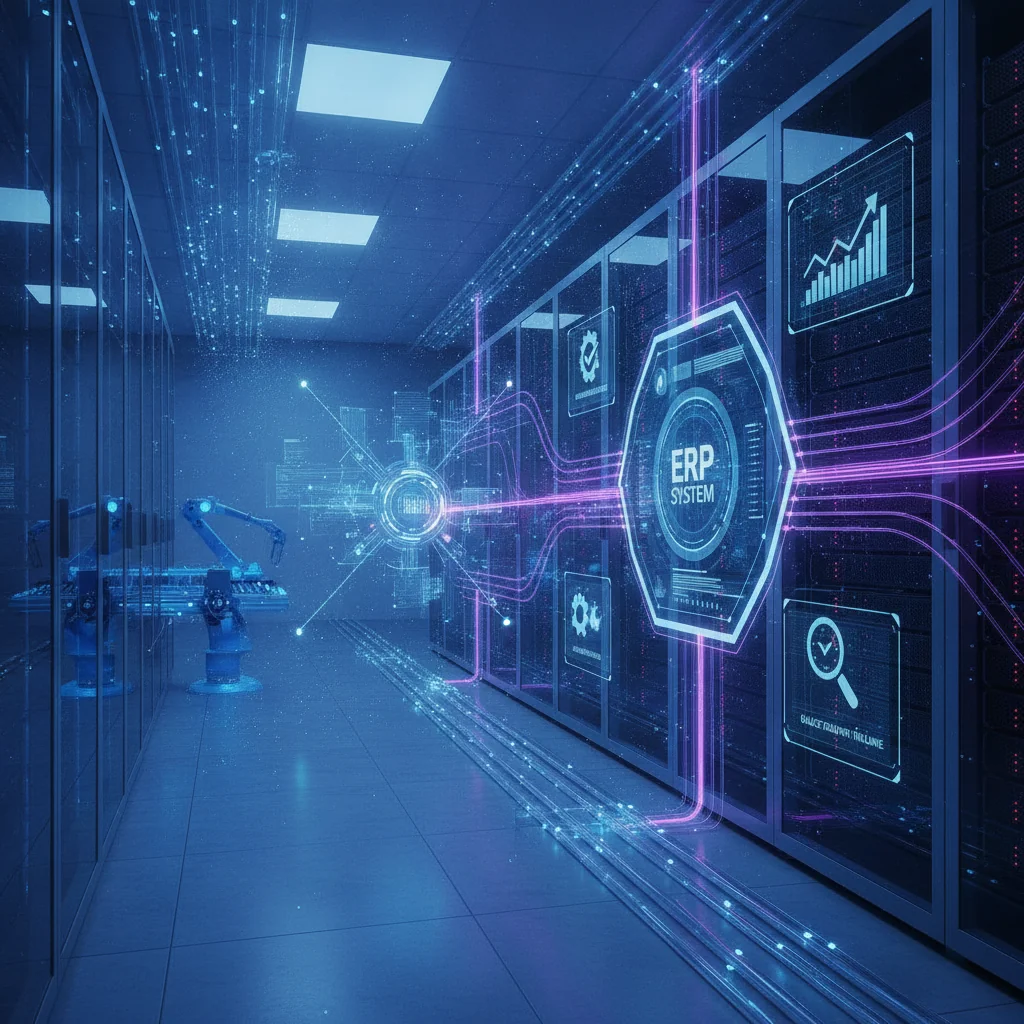 Saha cihazları, IoT ağ geçidi ve ERP modüllerini kapsayan katmanlı entegrasyon mimarisi