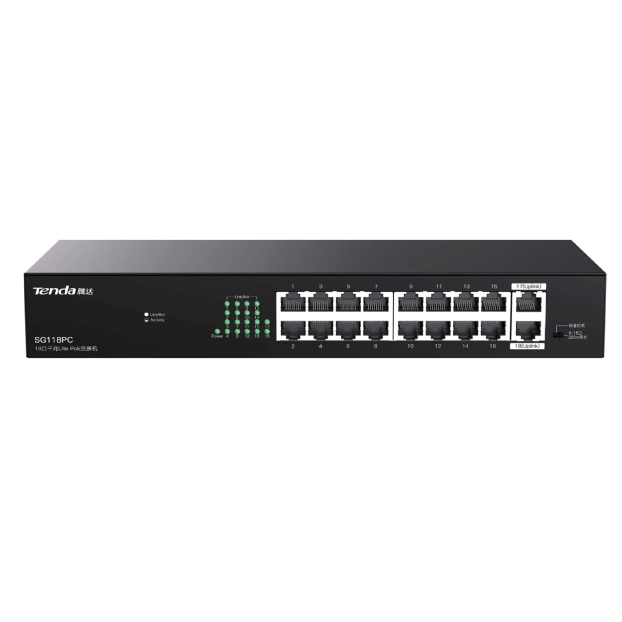 TENDA SG118PC 16GE PoE+ Port (167W), 2x GE Uplink Switch