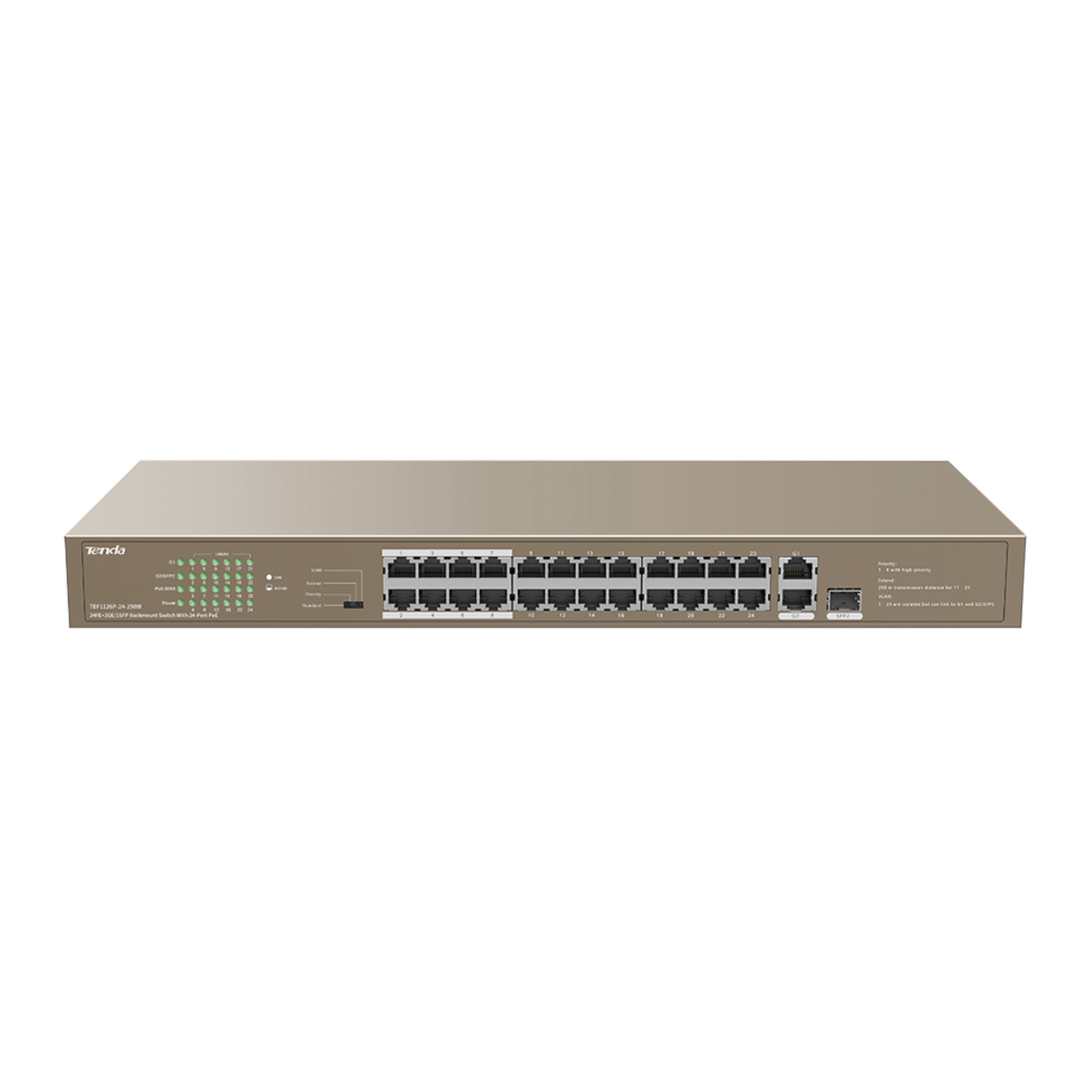 TENDA TEF1126P-24-250W 24FE PoE Port (250W), 1GE Uplink, 1xCombo SFP Switch