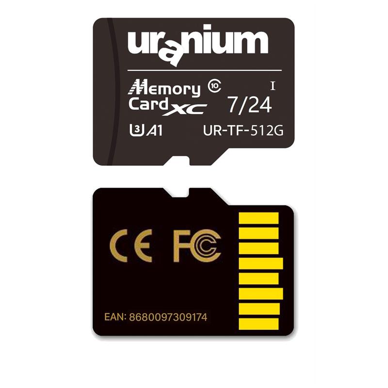 512GB URANIUM UR-TF-512G MICRO SD CARD U3 7/24 SURVEILLANCE 100/40MBS INDUSTRIAL HAFIZA KARTI (3 YIL GARANTİ)