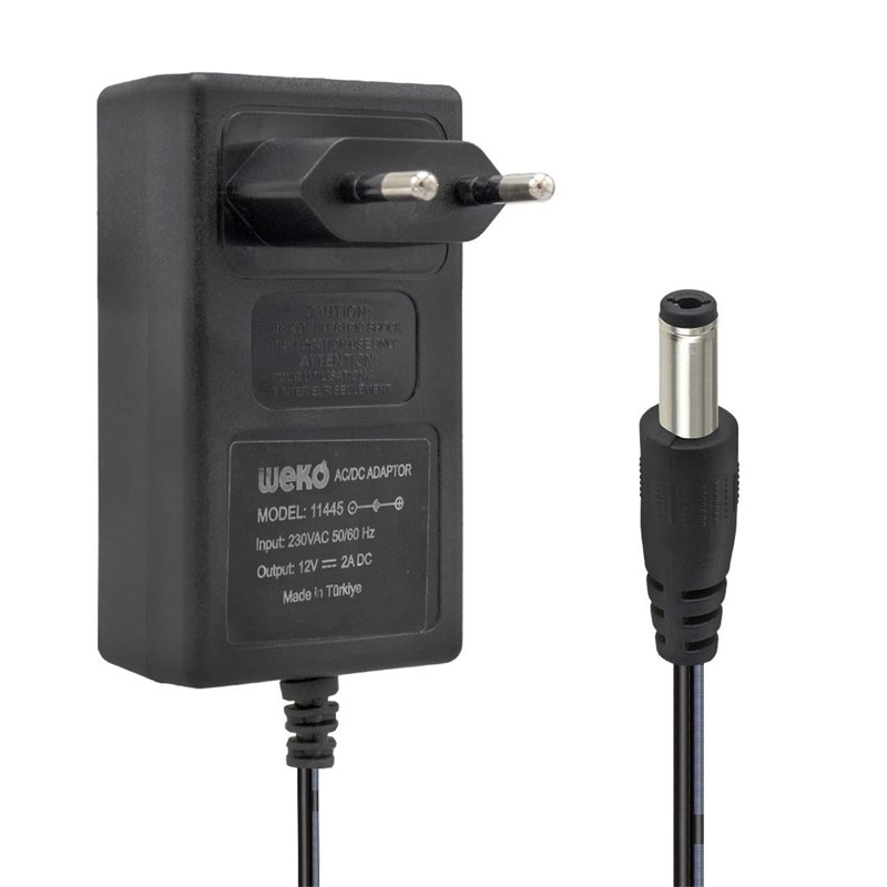 WEKO 12 VOLT - 2 AMPER 24 WATT 5.5*2.5 UÇLU YERLİ ÜRETİM PLASTİK KASA PRİZ TİPİ ADAPTÖR