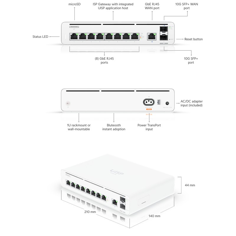 UBIQUITI UISP-CONSOLE 8 PORT GIGABIT+1WAN PORT+2X10GB SFP+ PORT GATEWAY ROUTER