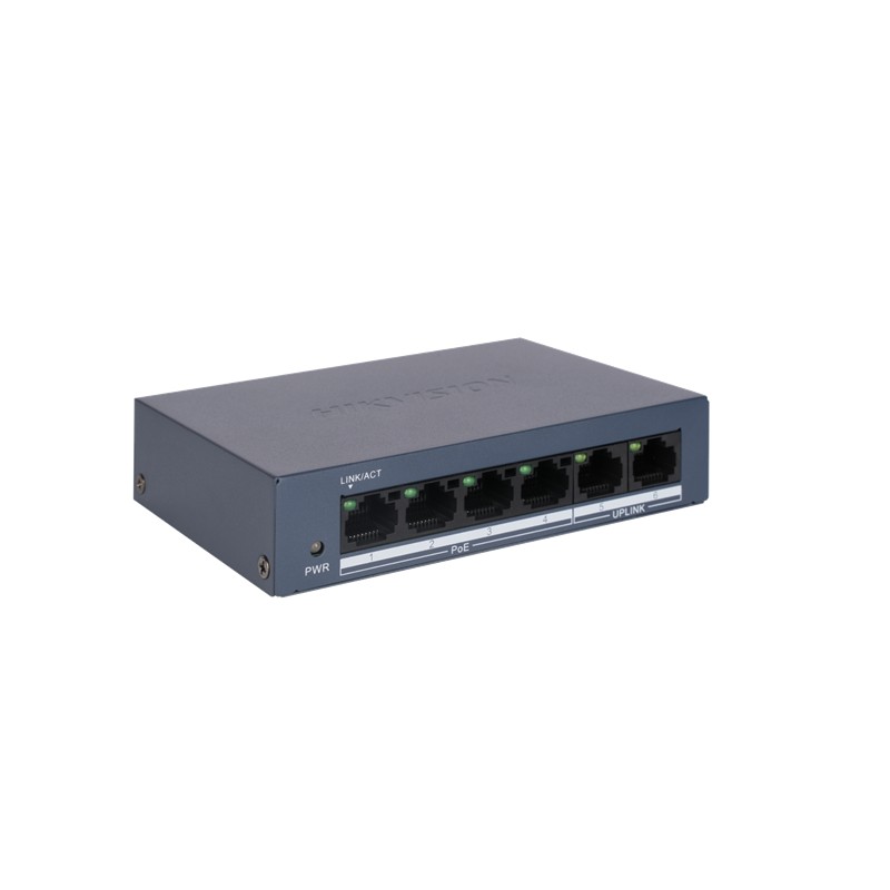 HIKVISION DS-3E0106MP-E/M 4 PORT 10/100 + 2 PORT 10/100 RJ45 UPLINK 45W METRE POE SWITCH